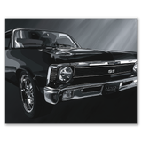 Black classic car with 'SS' and 'Nova' branding on a dark background