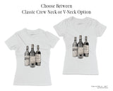 American Wine v-neck and crew neck white t-shirts display 
