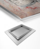 Metal HD art print front and back on a white background