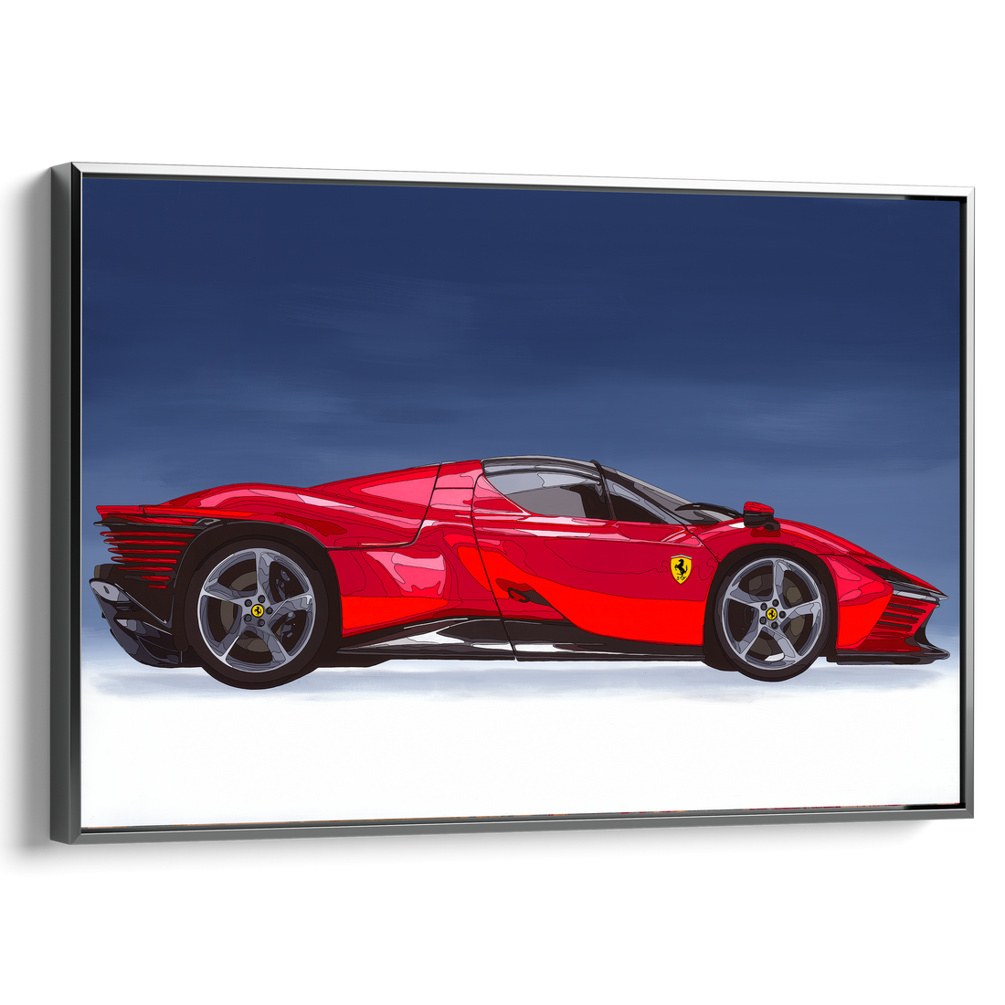 Red sports car on a blue sky background
