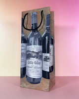 Wine bottle gift bag with a design of wine bottles on a gradient background