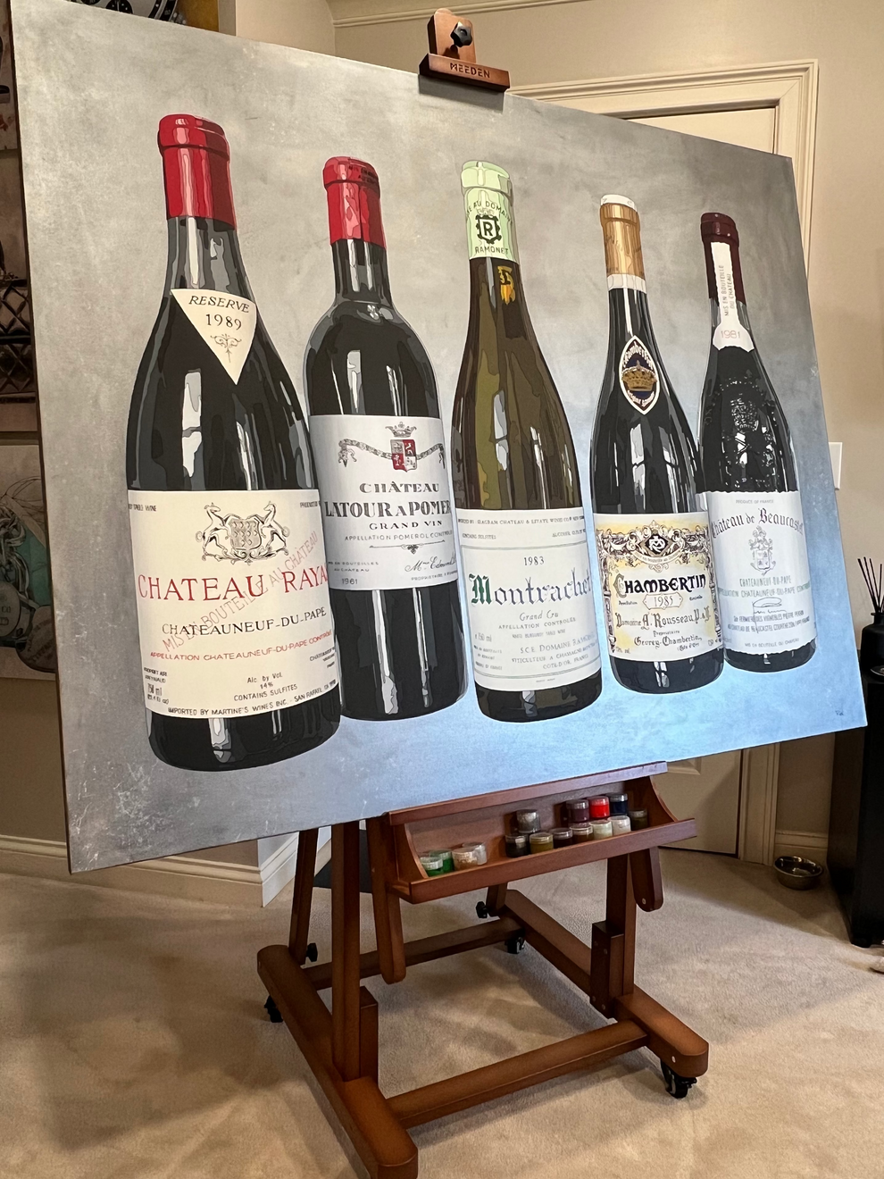Large wine painting on easel 