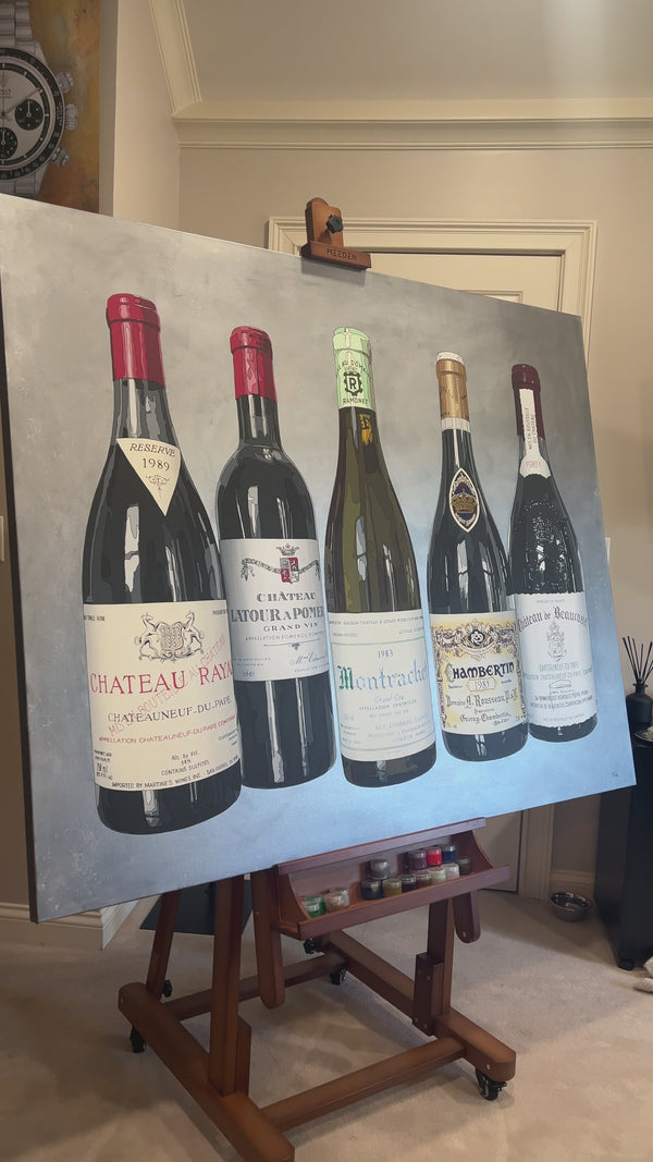 Wine Painting with 5 wine bottles